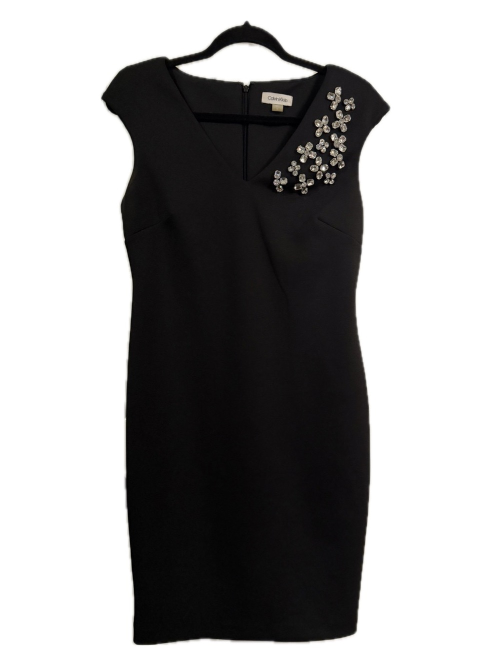Calvin Klein Black Sleeveless Cocktail Dress with Crystal Floral Detail (sz 10)